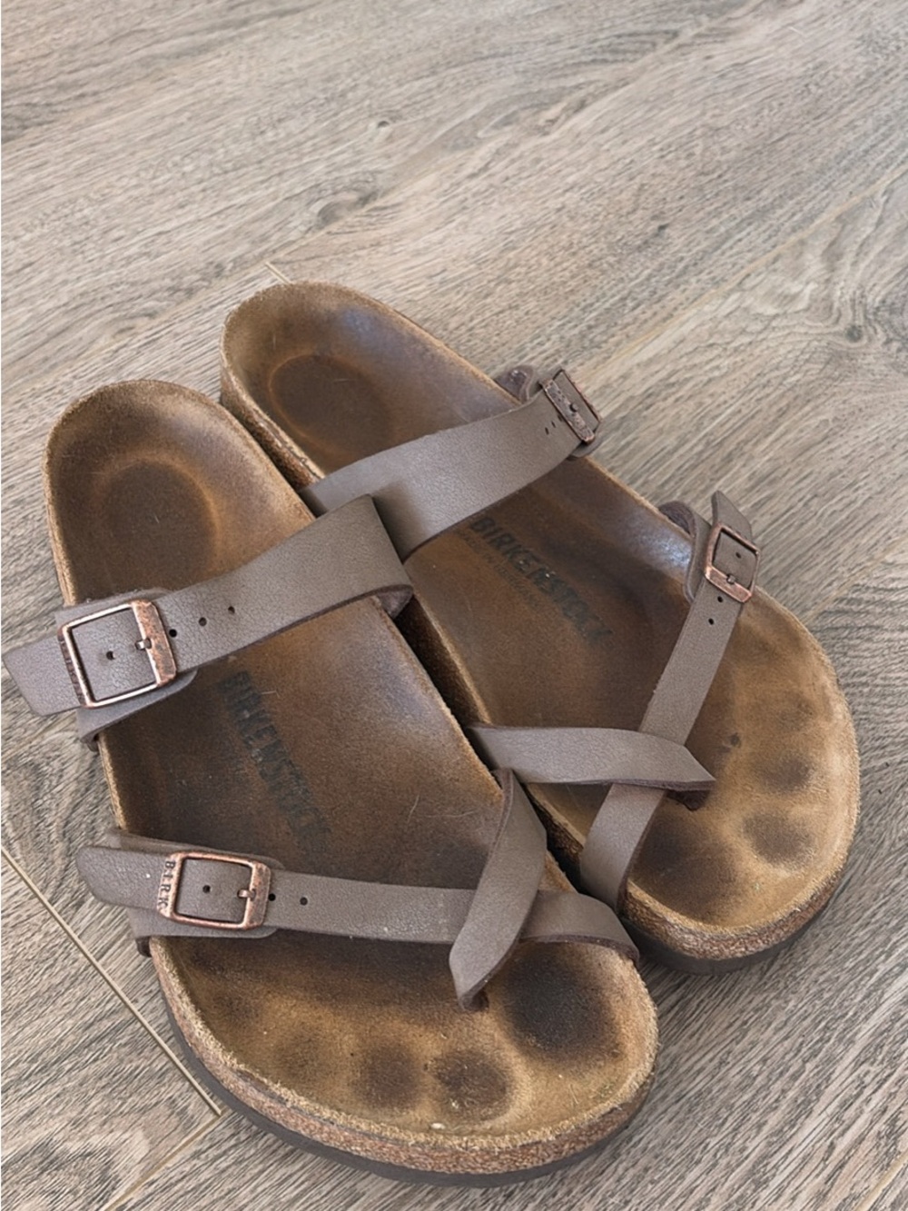 Birkenstock Brown Leather Double-Strap Slide Sandals